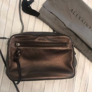 Allsaints metallic brown leather crossbody